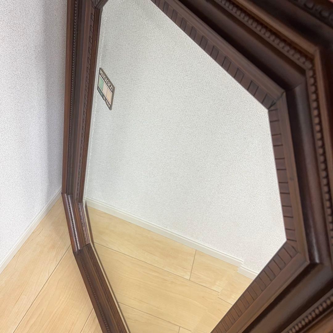 イタリア製 鏡 八角形 木製フレーム スタンドミラー 88cm 大型