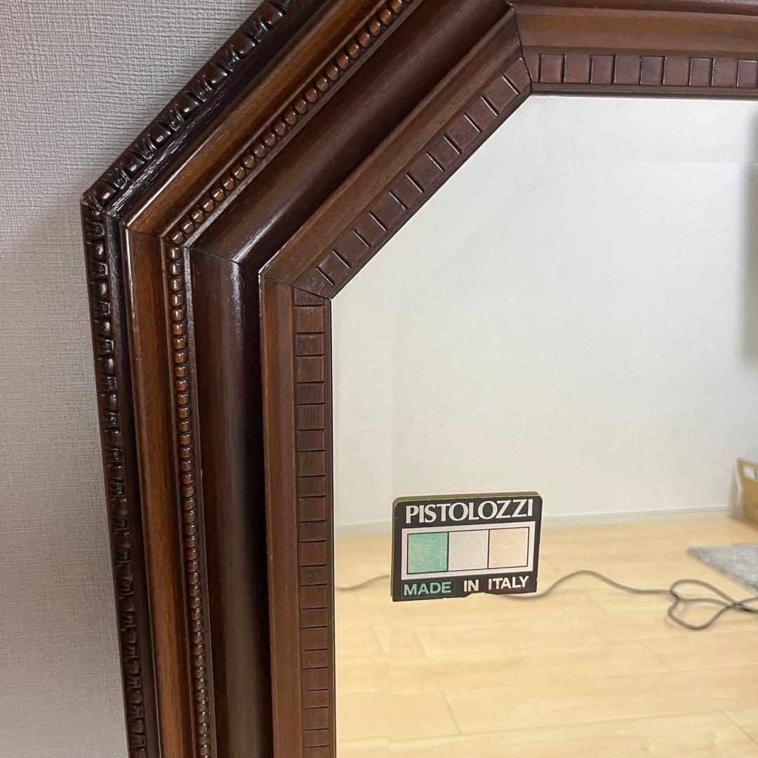 イタリア製 鏡 八角形 木製フレーム スタンドミラー 88cm 大型