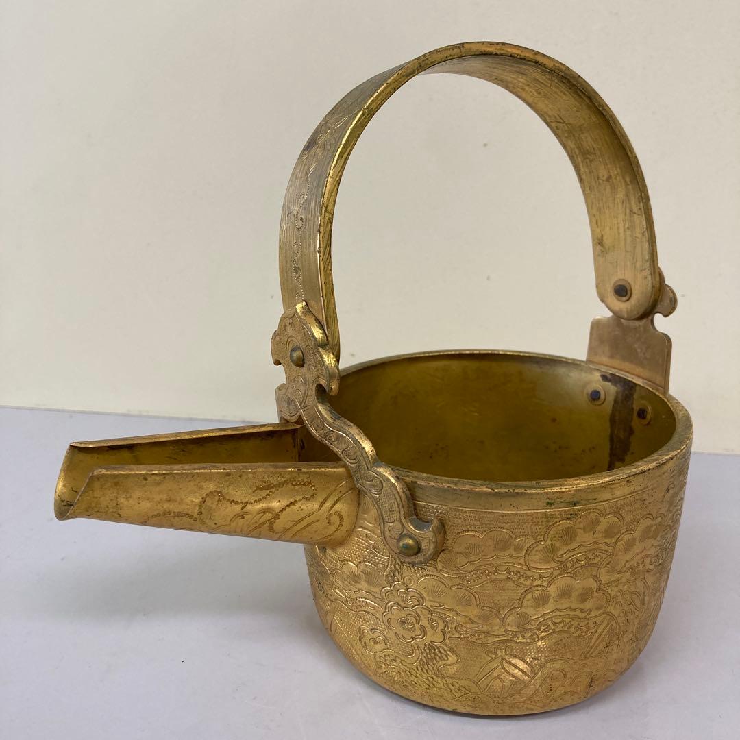 E4 骨董品真鍮製 彫金 提子古い酒器 アンティーク 中国美術 昭和レトロ レト