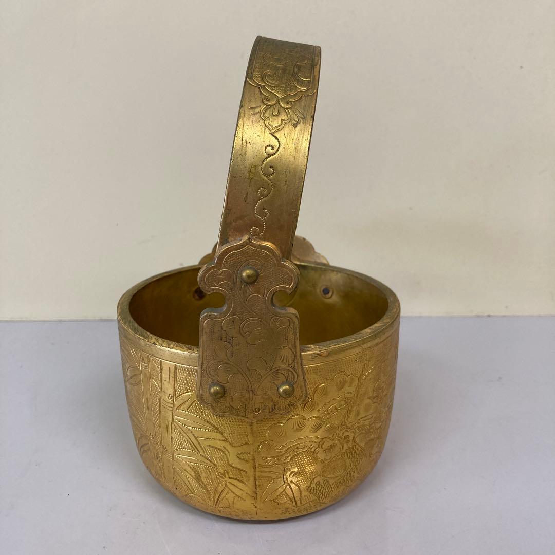 E4 骨董品真鍮製 彫金 提子古い酒器 アンティーク 中国美術 昭和レトロ レト