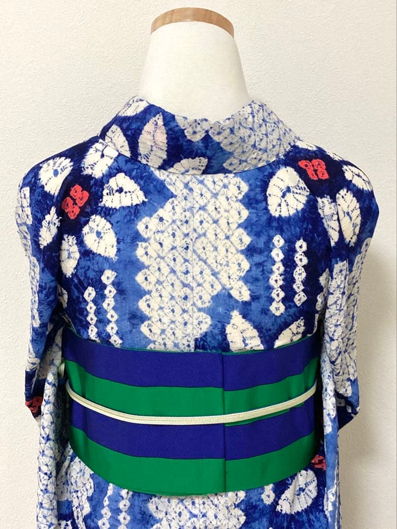 浴衣　有松鳴海絞り　縞と鉄線　裄68.5cm