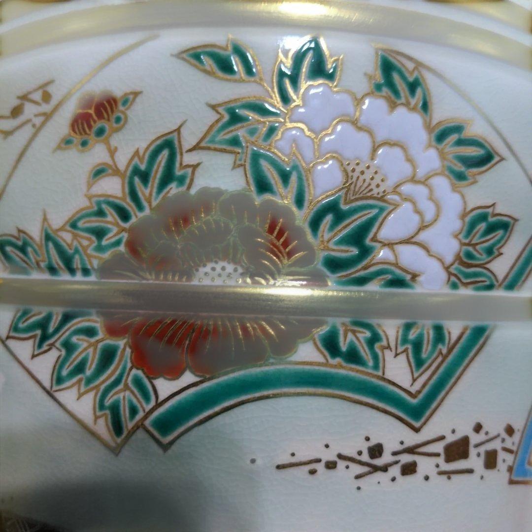 ま*ん様 京焼　清水焼　中村秋峰造　仁清扇絵草花絵　水指