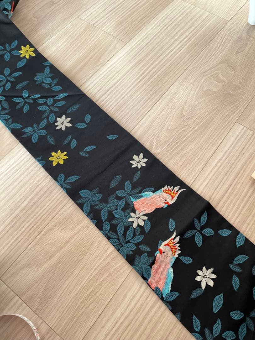 名古屋帯 鳥と花 黒