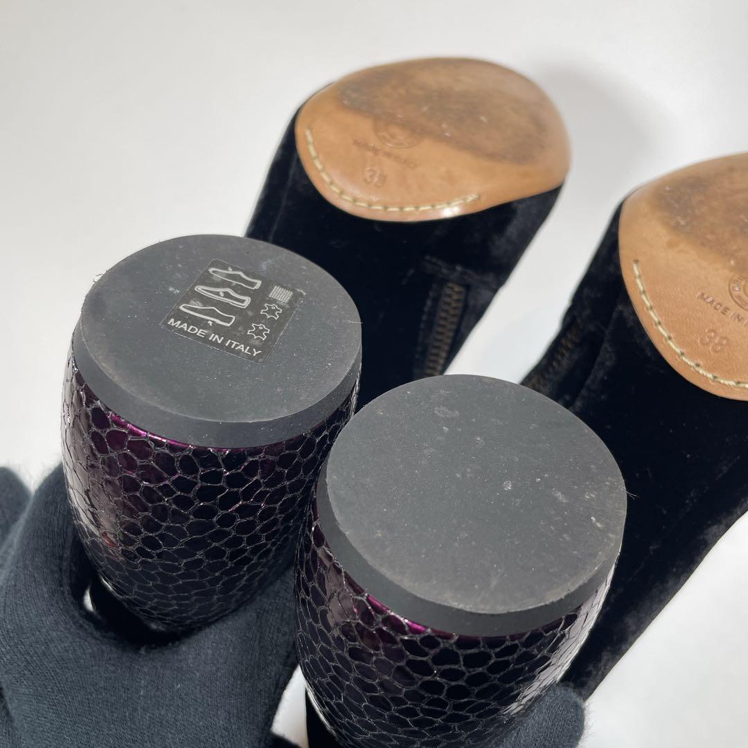 ドリスヴァンノッテン ブーツ ベロア　サークルヒール　パイソン柄　25cm 黒