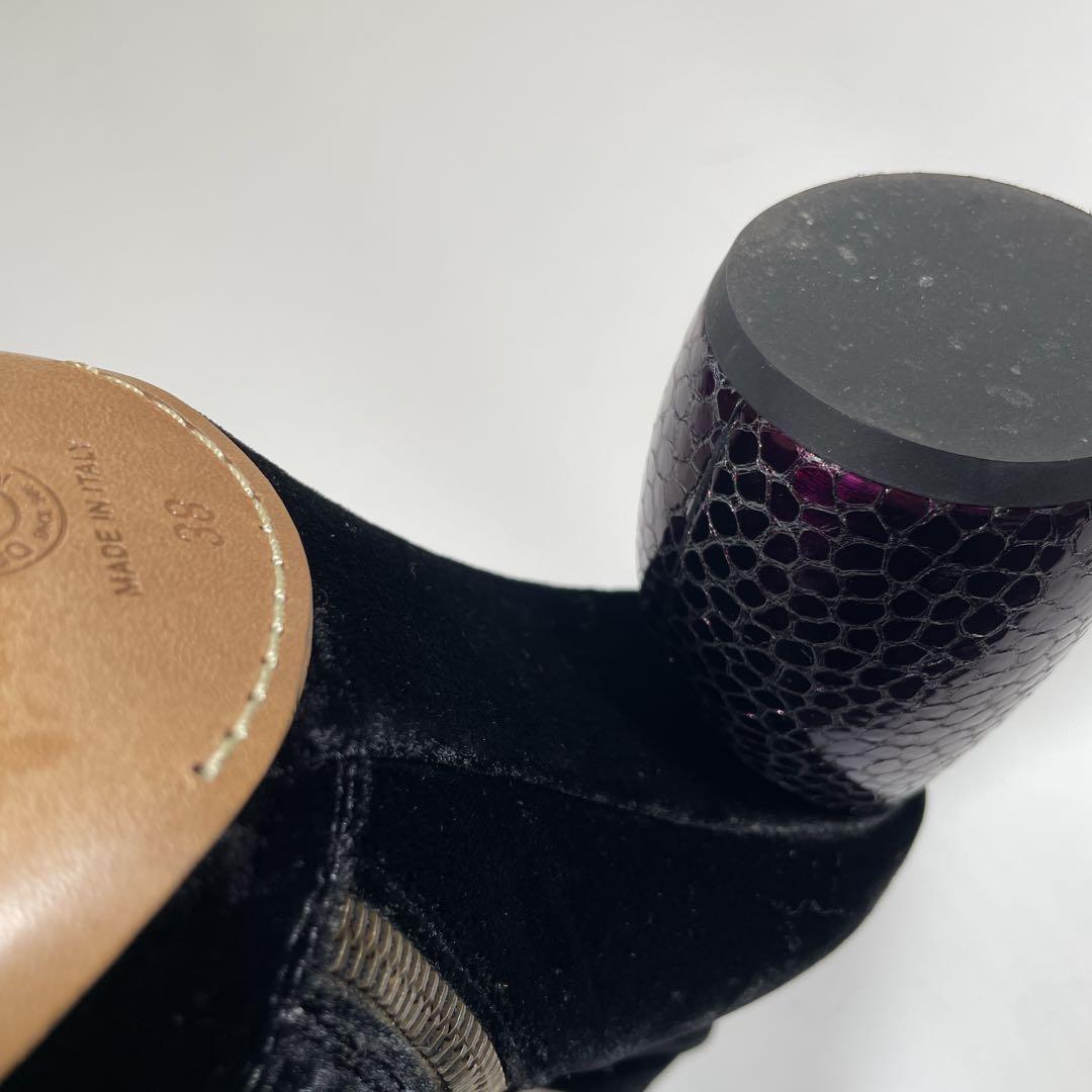 ドリスヴァンノッテン ブーツ ベロア　サークルヒール　パイソン柄　25cm 黒