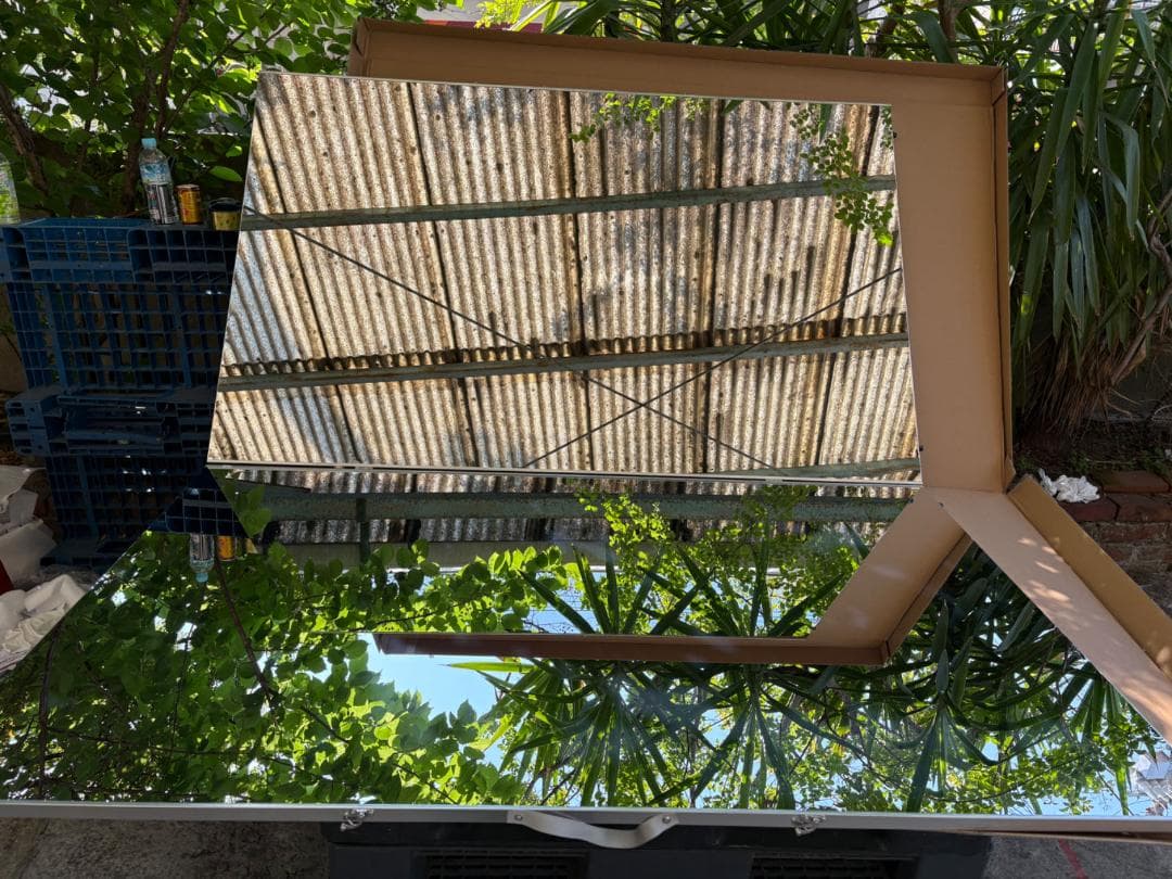 【中古】ダンス鏡 折り畳み 割れない鏡 160cmx100cmx2枚 銀色19番