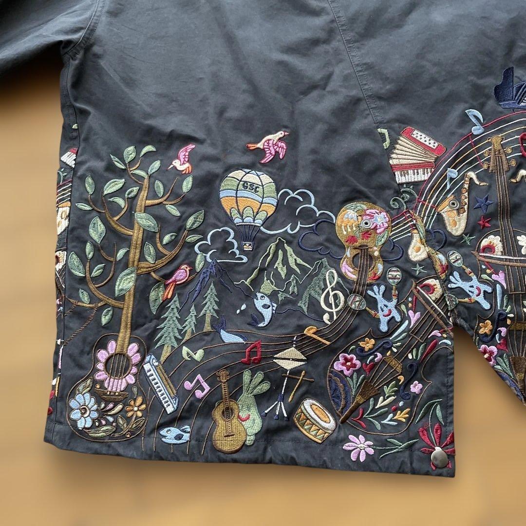 go slow caravan 刺繍入りフード付きモッズコート