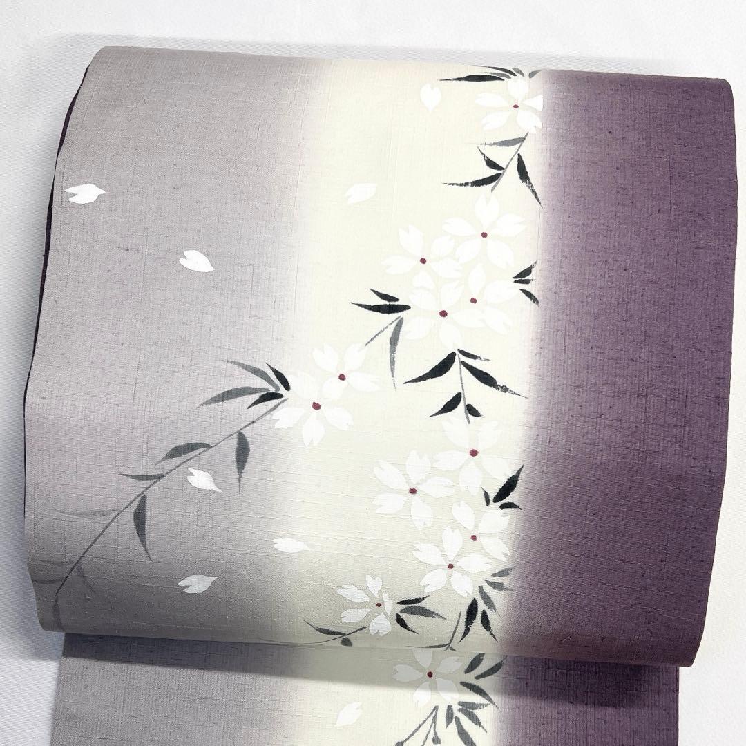 名古屋帯　紬　桜　縦縞　グラデーション　着物　122b d ms