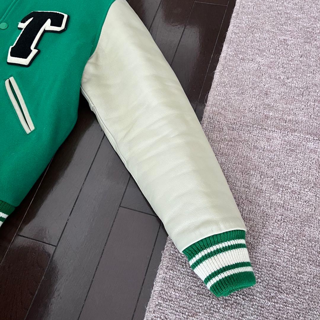 テンダーロイン スタジャン ベースボールジャケット グリーン 袖レザー サイズL