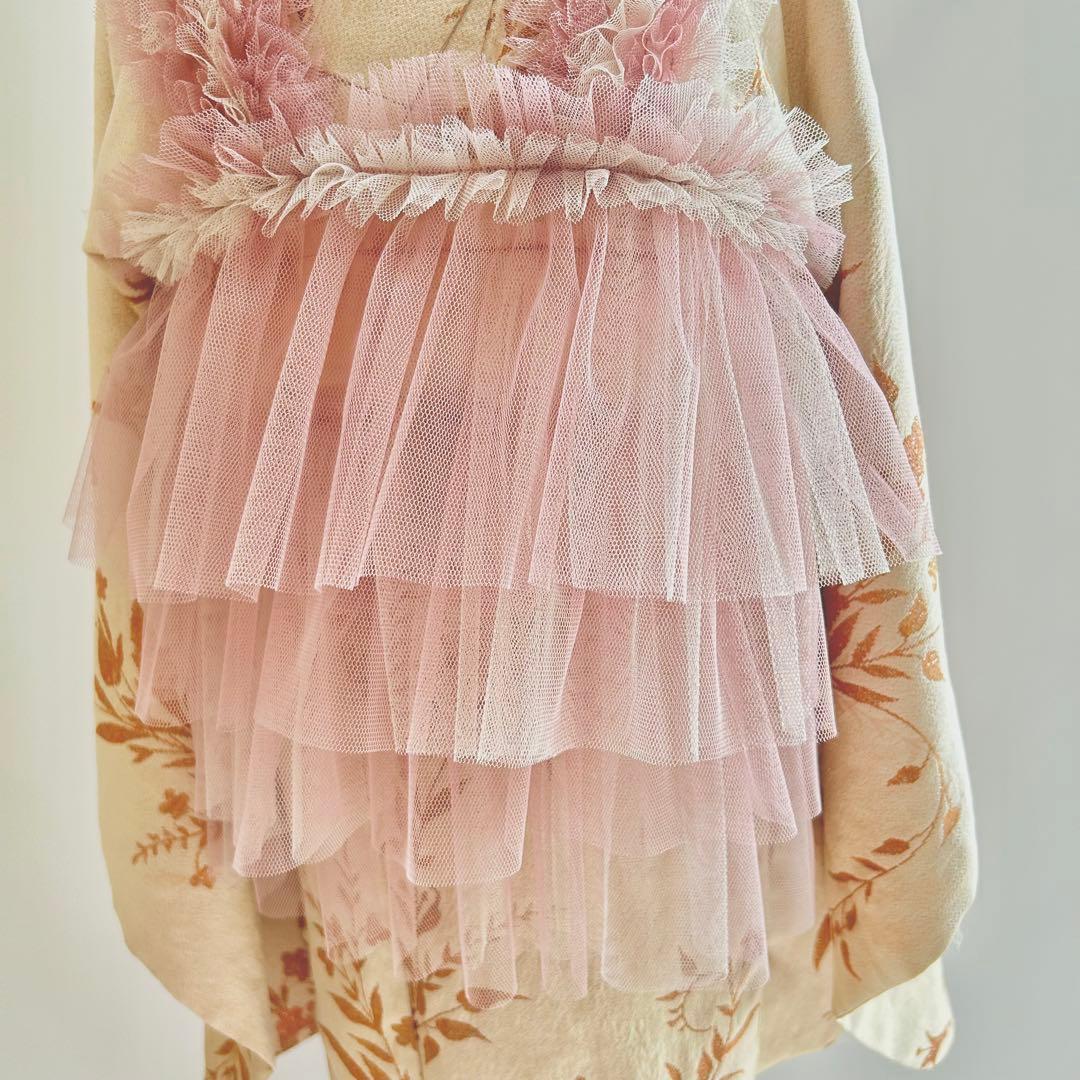 被布エプロン【ピンクベージュフリル】チュール被布　七五三　チュールドレス　被布