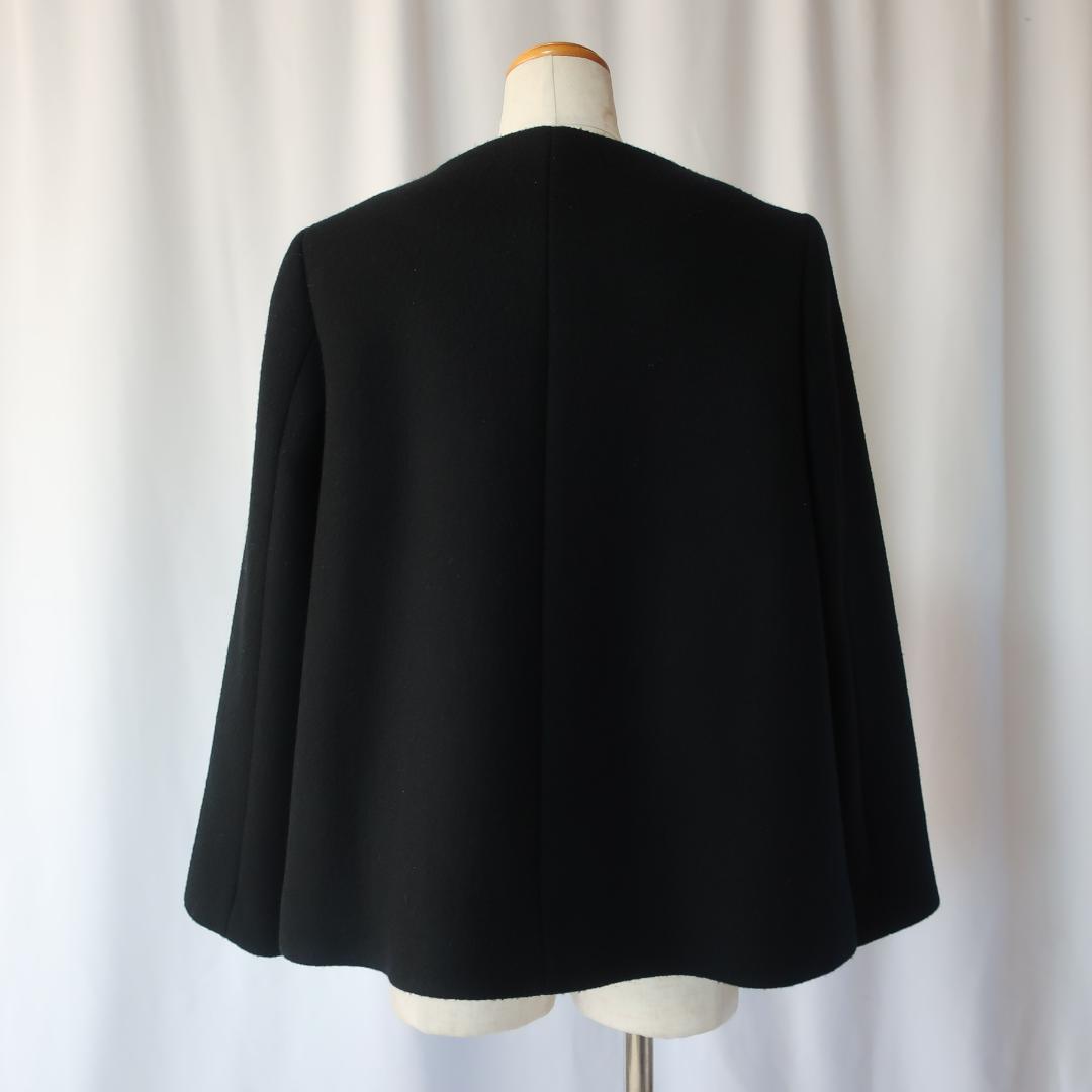 アンタイトル ウール ノーカラーショートコート シンプル 大きいサイズ 黒 42