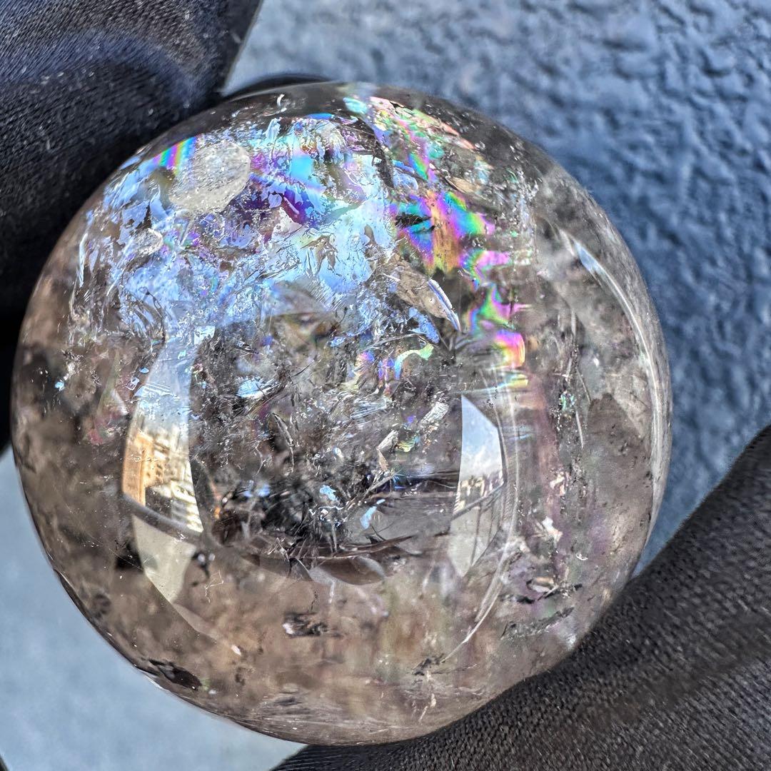 爆アレ❗️ 開運 魔除 ❗️レインボー☆スモーキークォーツ丸玉☆天然石A1290