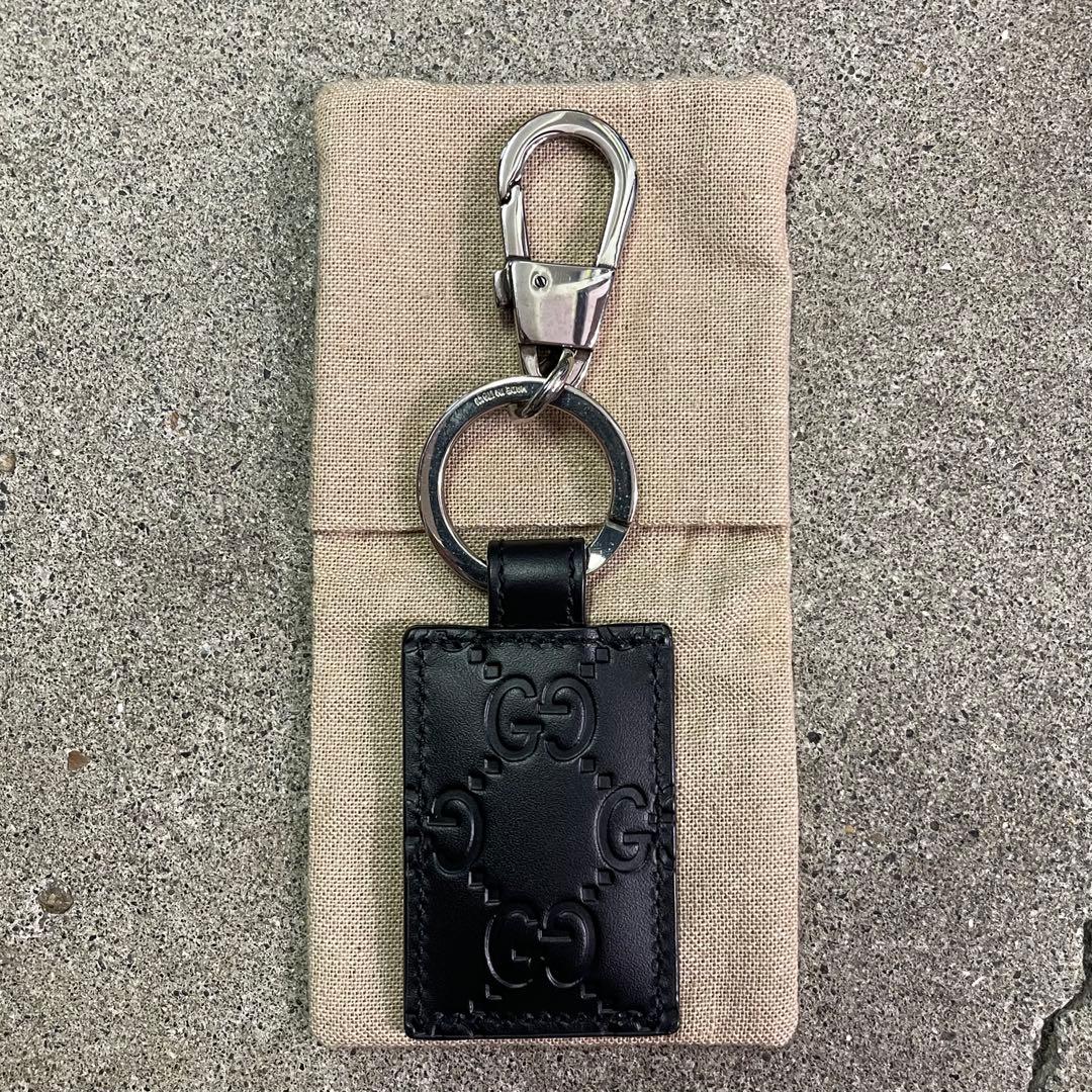 GUCCI グッチ GGシグネチャー レザー キーリング キーホルダー ブラック