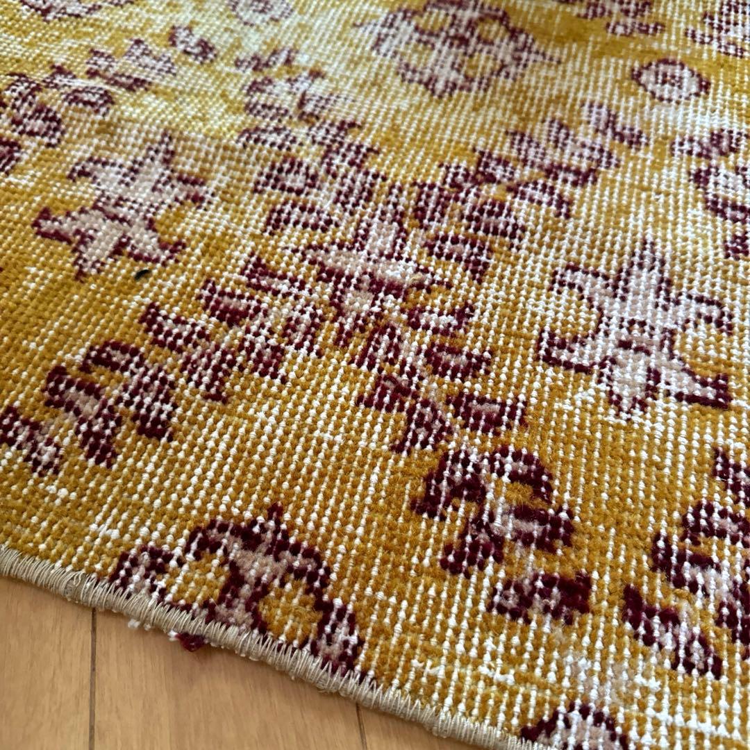 41.5×83マスタードイエロー×エンジ　トルコヴィンテージラグ