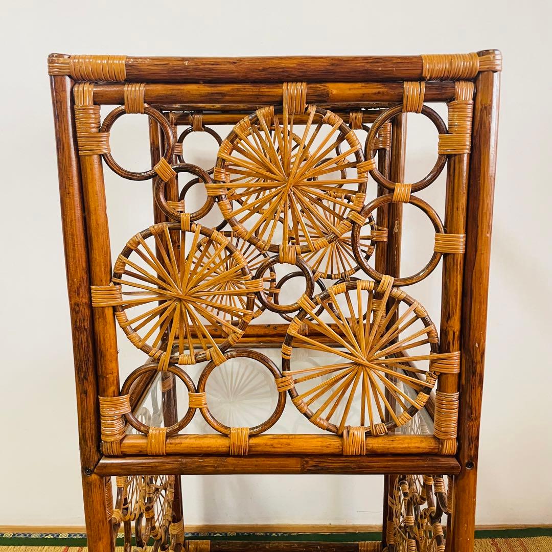 昭和レトロ ラタン 籐 ガラス 飾り棚 チェスト ヴィンテージ アンティーク