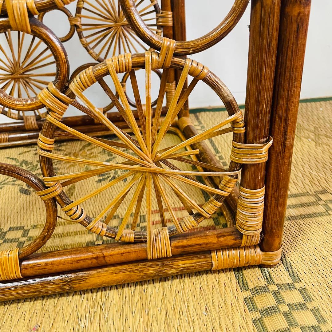 昭和レトロ ラタン 籐 ガラス 飾り棚 チェスト ヴィンテージ アンティーク