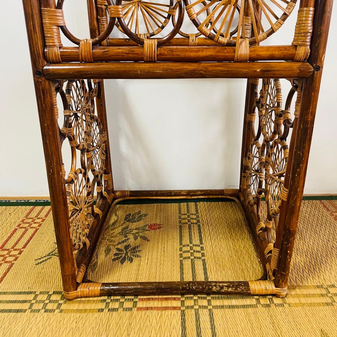 昭和レトロ ラタン 籐 ガラス 飾り棚 チェスト ヴィンテージ アンティーク