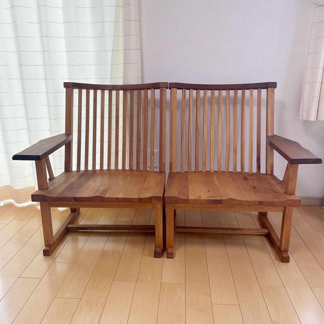 町八家具　クルミ材　ダイニングチェア　ハイバック無垢材　② 肘付　アームチェア