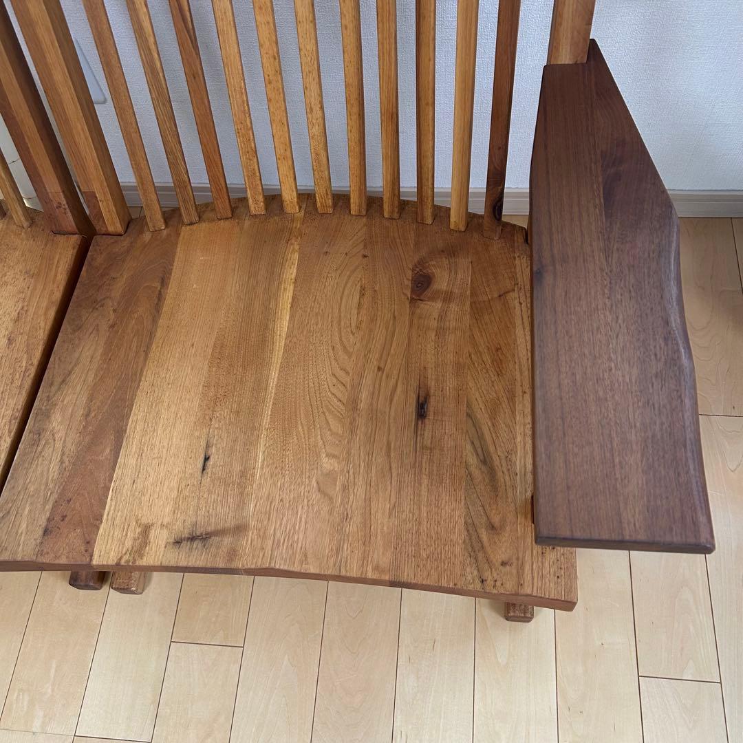 町八家具　クルミ材　ダイニングチェア　ハイバック無垢材　② 肘付　アームチェア