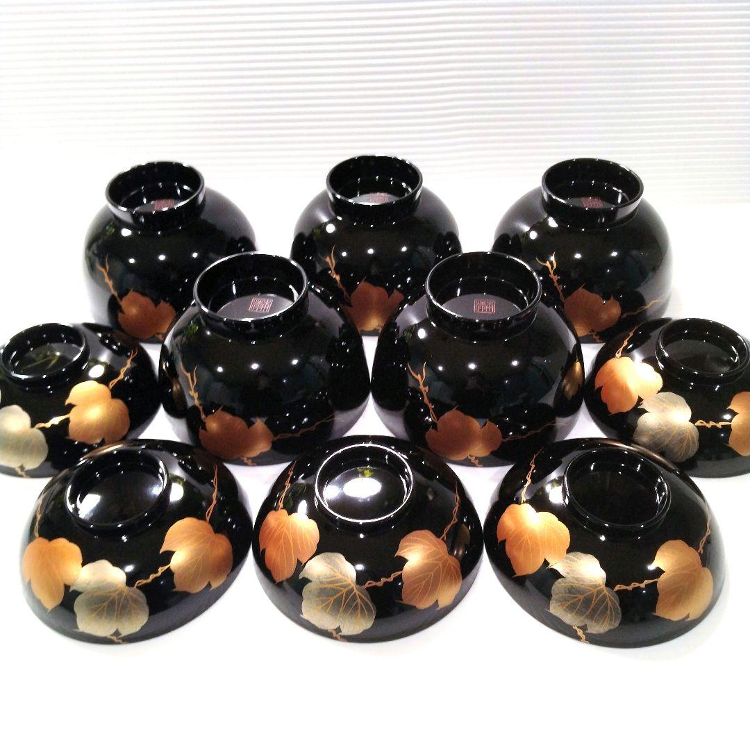 高級 山中漆器 吸椀 木硬 蓋付き 汁椀 黒金 金箔 金蒔絵 漆器 5客揃