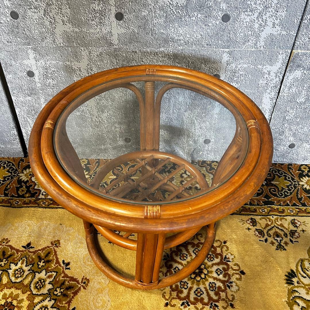 ꧁籐素材꧂クッション付ラタンアームソファ&ガラステーブルセット高座椅子 チェア