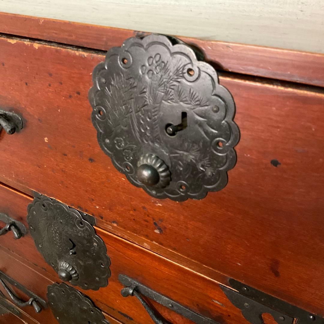 アンティーク調和風木製箪笥　ダークブラウン