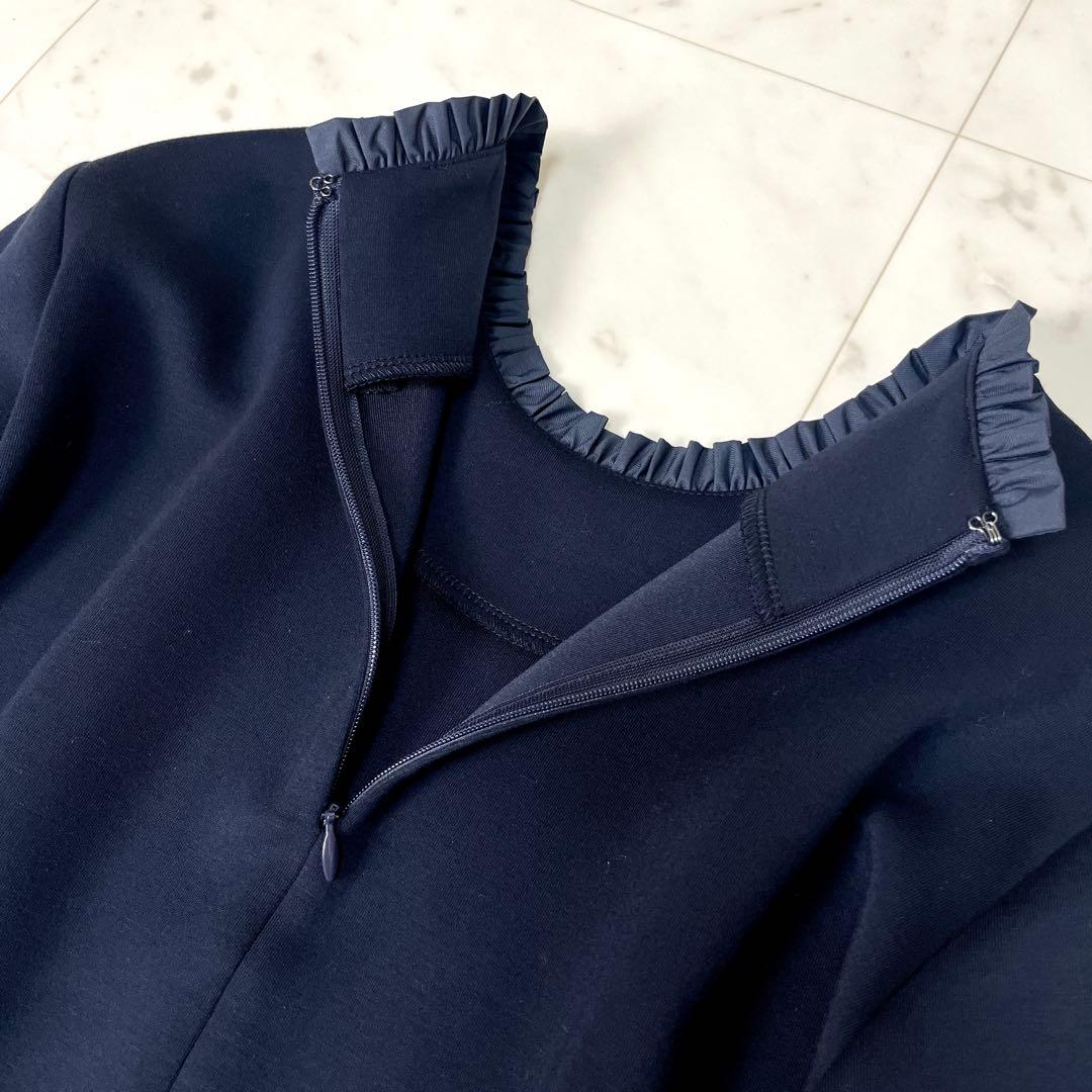 【未使用級】ビアズリー 2023AW バックペプラムフリルワンピース ネイビーF