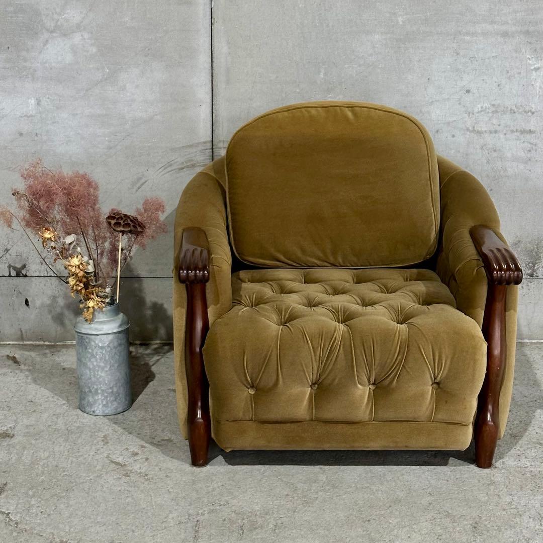 ✦70s✦昭和レトロ Maruni マルニ アームチェア 木製×ベルベット