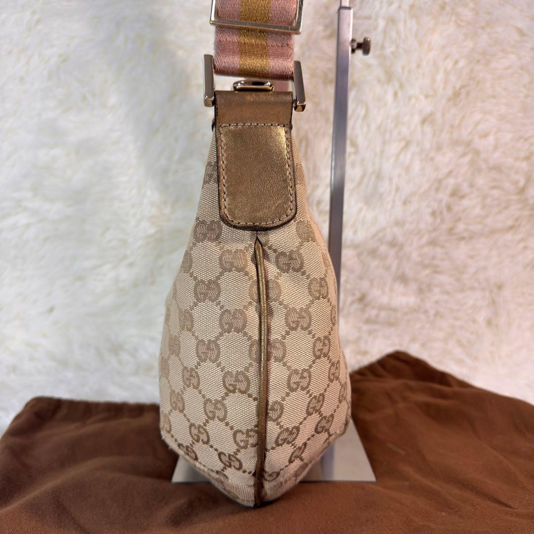 GUCCI グッチ ベージュ ゴールド ハーフムーン キャンバス シェリーライン