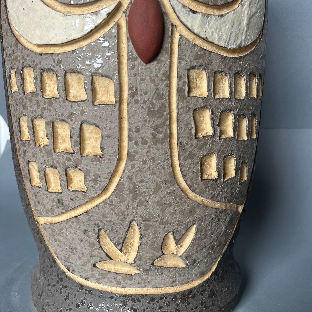 信楽焼傘立て  黒釉ふくろう彫 高さ27cm