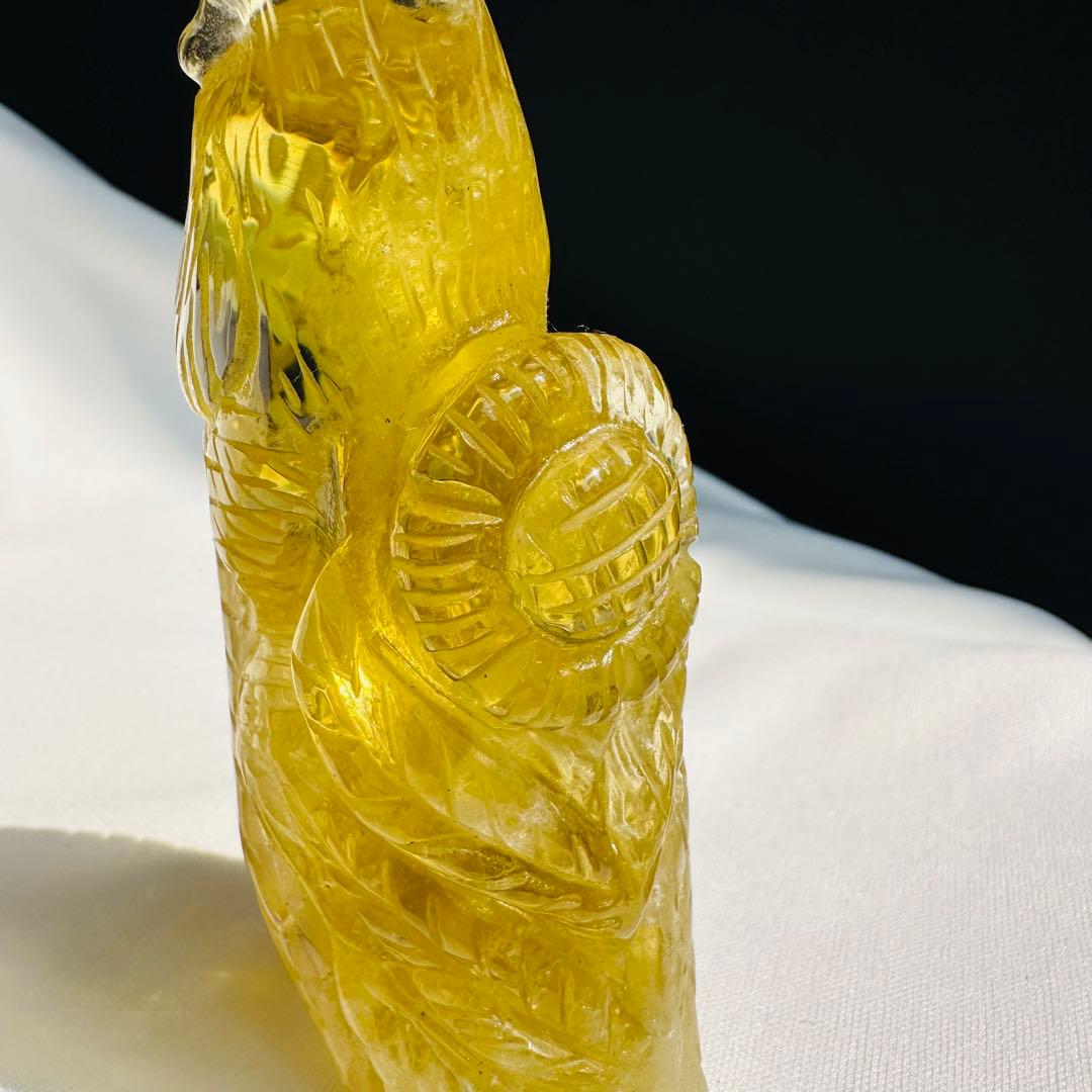 天然石 シトリンの鳳凰　置物　彫り物D.12
