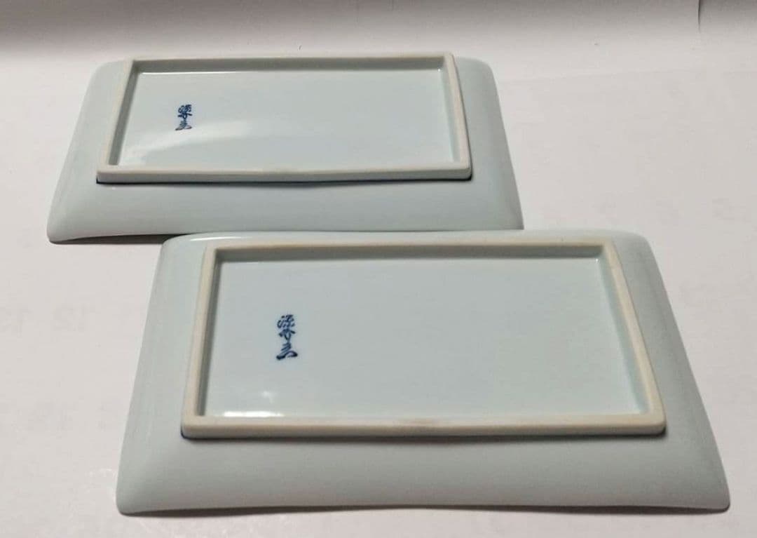 ① 源右衛門窯 染錦 牡丹唐草 長方形 皿 2枚組 未使用品