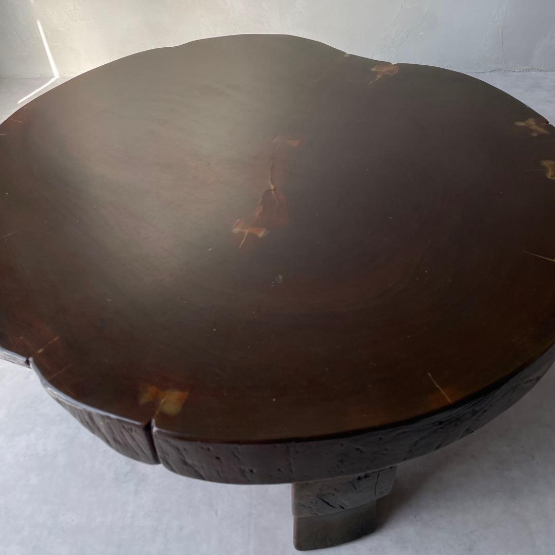 欅? 一枚板 銘木 楔打ほぞ 木製 ローテーブル ちゃぶ台