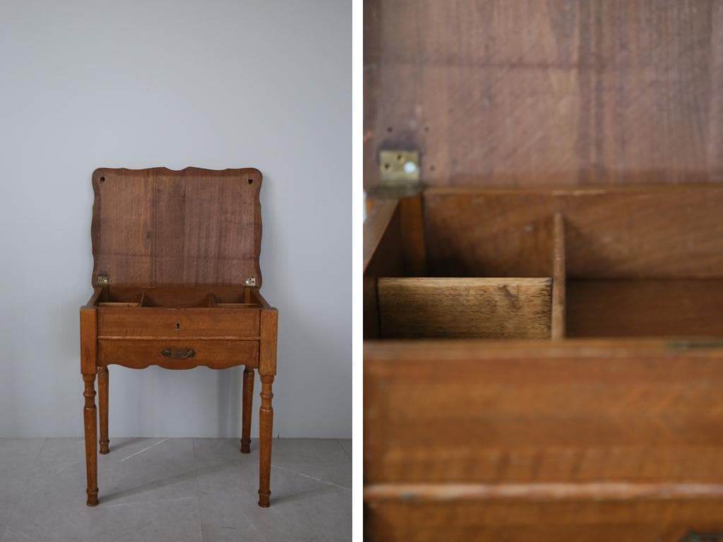 フランスアンティーク木製ソーイングテーブル/裁縫箱/メイクボックス(91-225