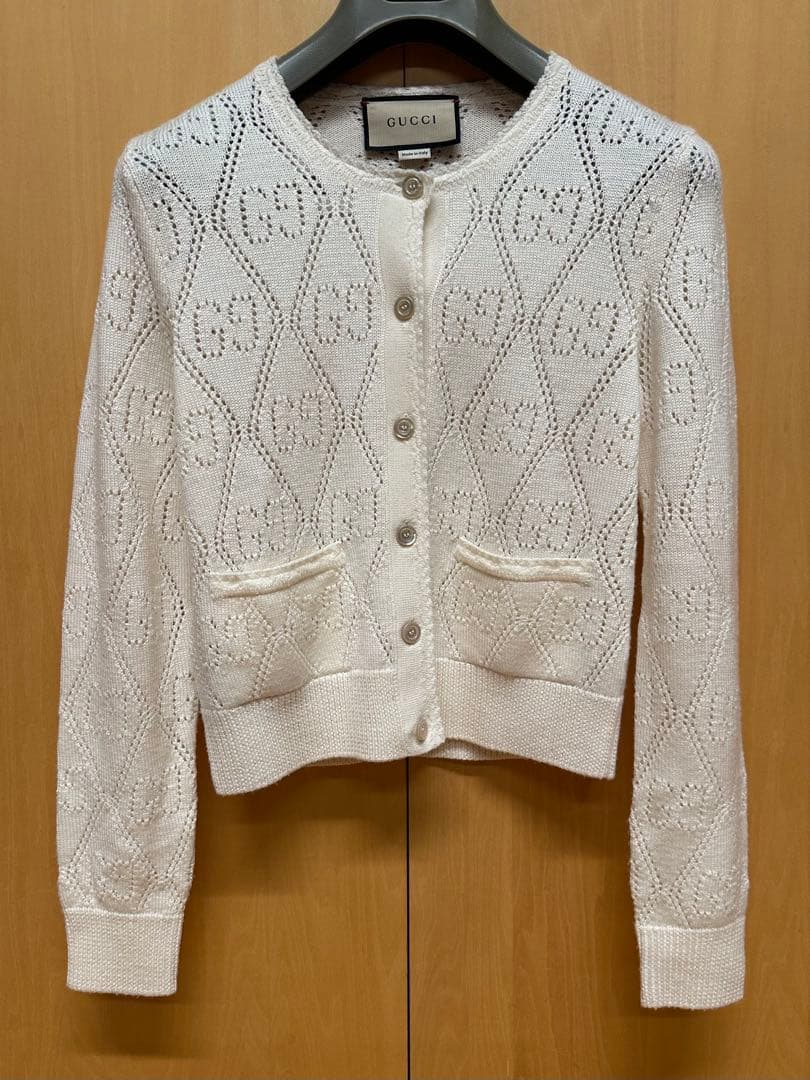 GUCCI ホワイト レース編み カーディガン