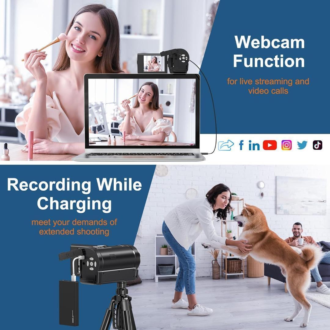 ビデオカメラ 2.7K 16 倍デジタルズーム ウェブカメラ 2.8 インチ軽量