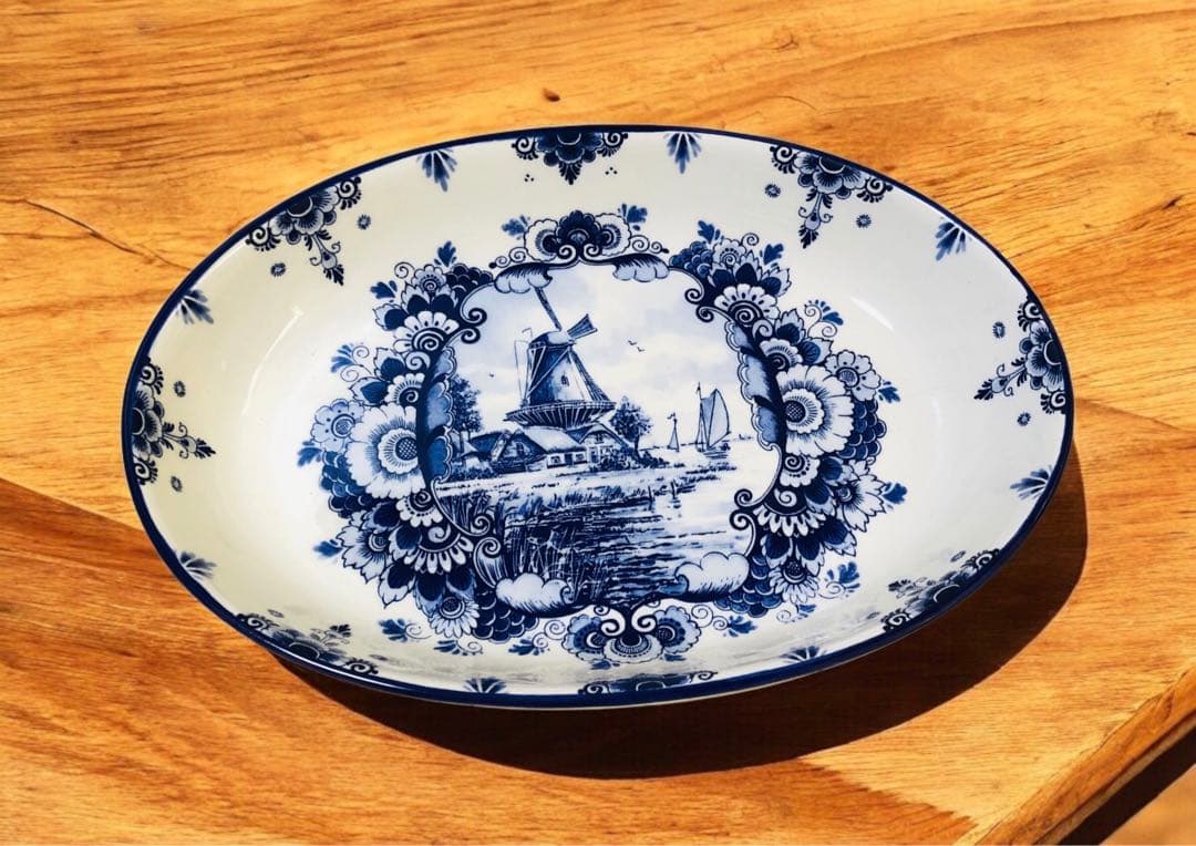 【希少1970年代】デルフト オランダ 手描きオーバル皿 新品未使用品☆