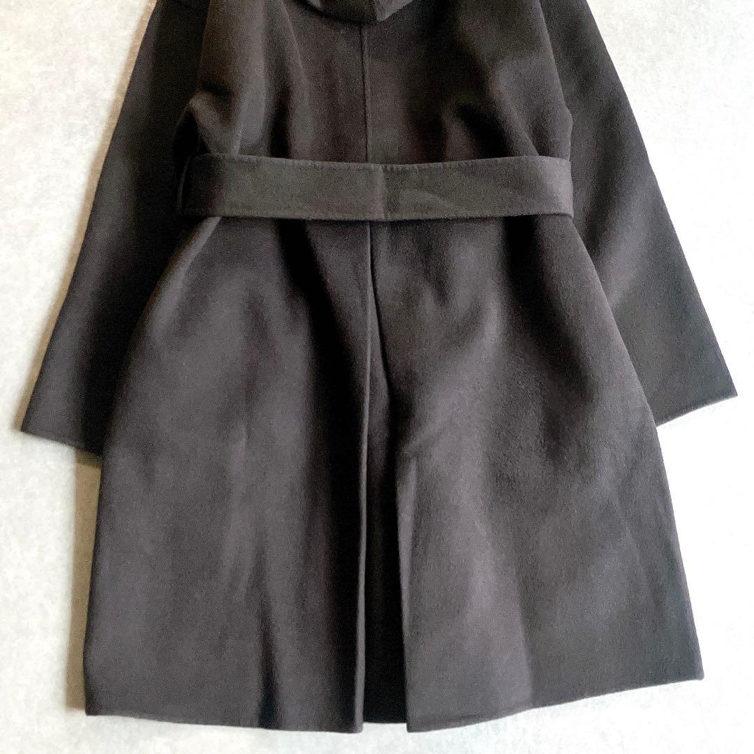 美品 アルアバイル 高級カシミヤ混リバーフーディーコート ベルト付 ミドル丈