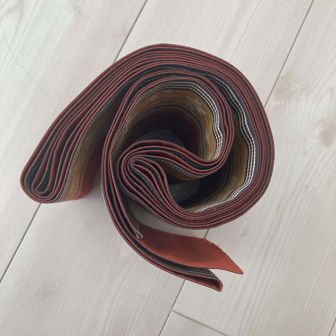 本場筑前博多織　半幅帯　織り出し　花模様　縞模様　未使用 正絹　No.2-22