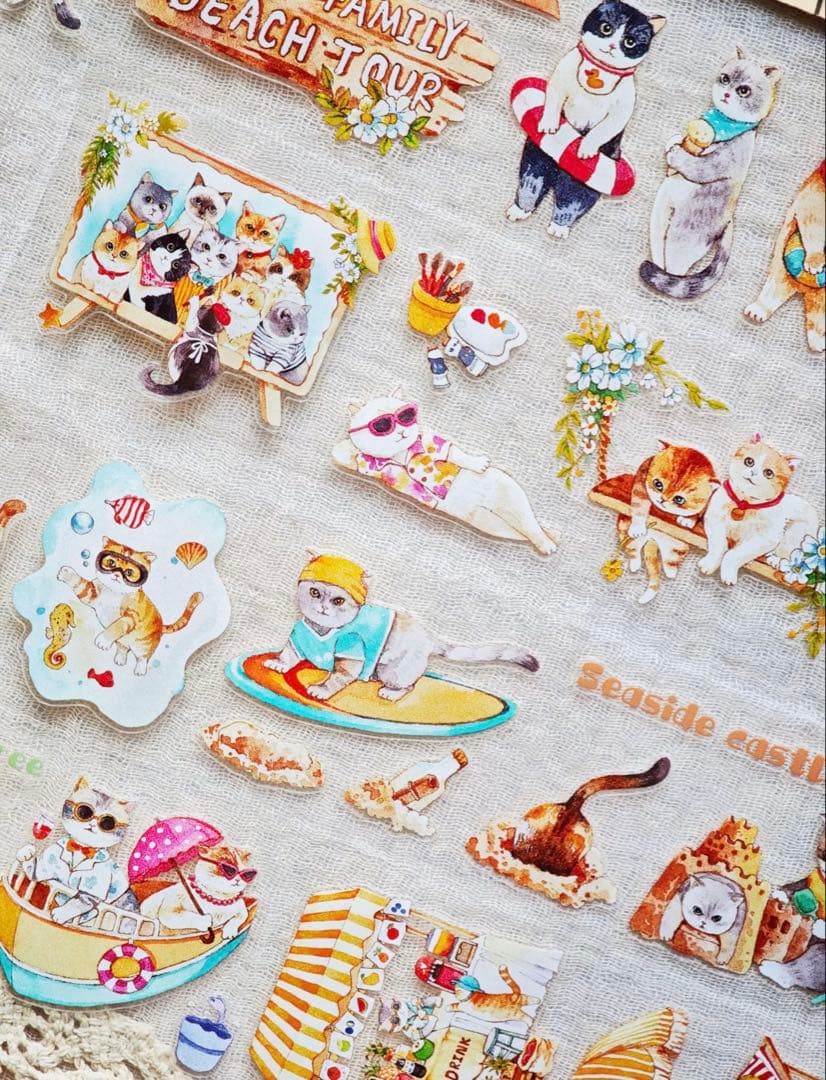 海外マスキングテープ巻売り バカンスキャット アニマルマスキングテープ