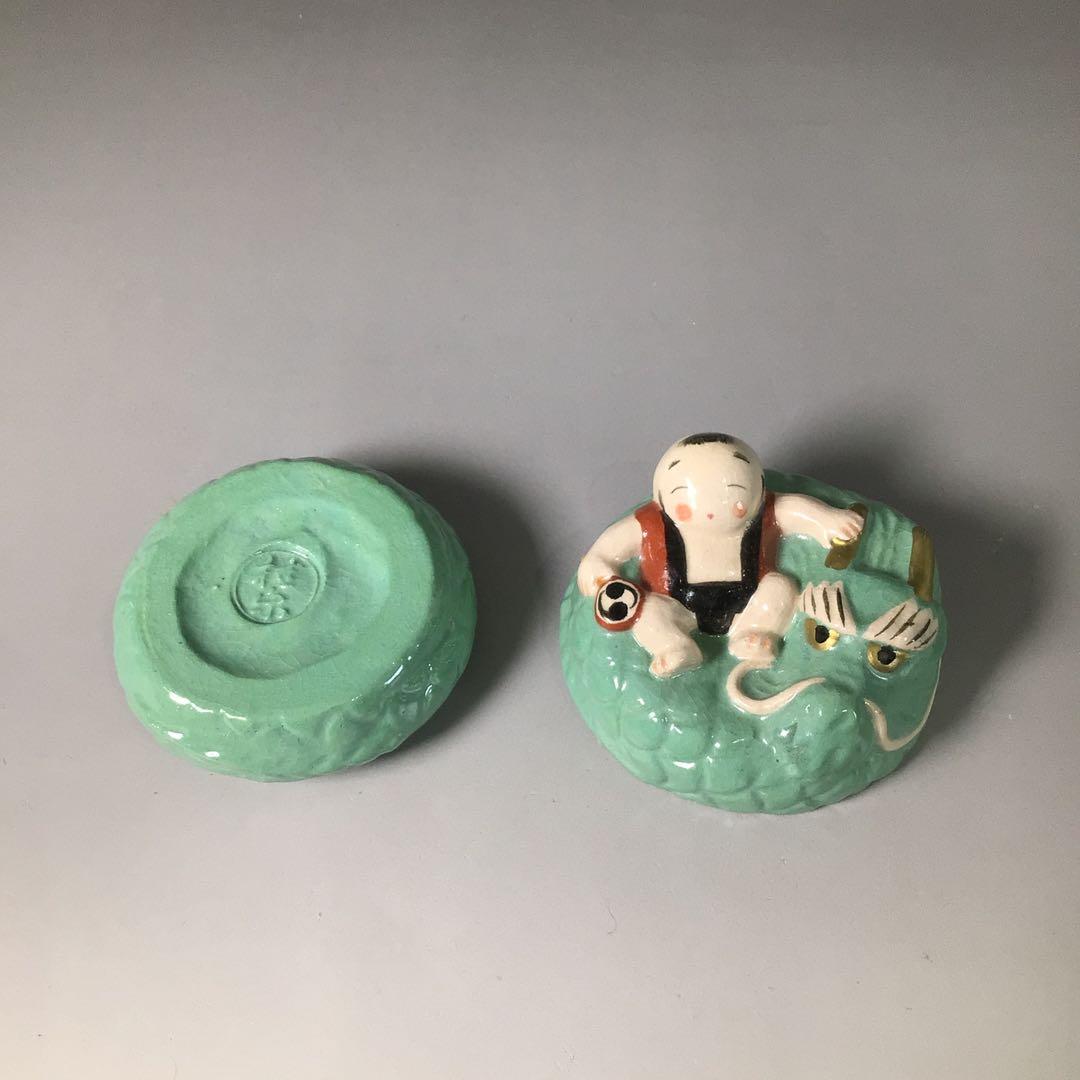 Ｓ２１７　香合　『伊東桂楽造』『楽焼』『龍わらべ香合』　共箱　茶道具