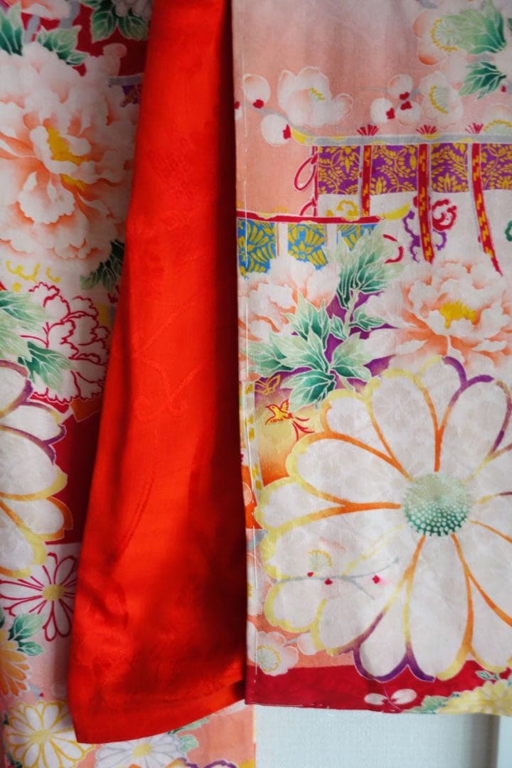 アンティーク四つ身　子ども着物　七五三　お雛祭りに　市松に花薬玉　大正ロマン