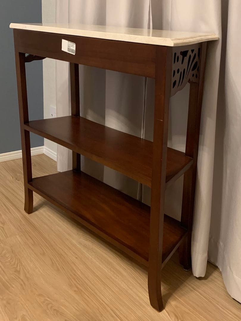 無垢マホガニー 天然大理石天板マーブルトップ棚 アンティーク