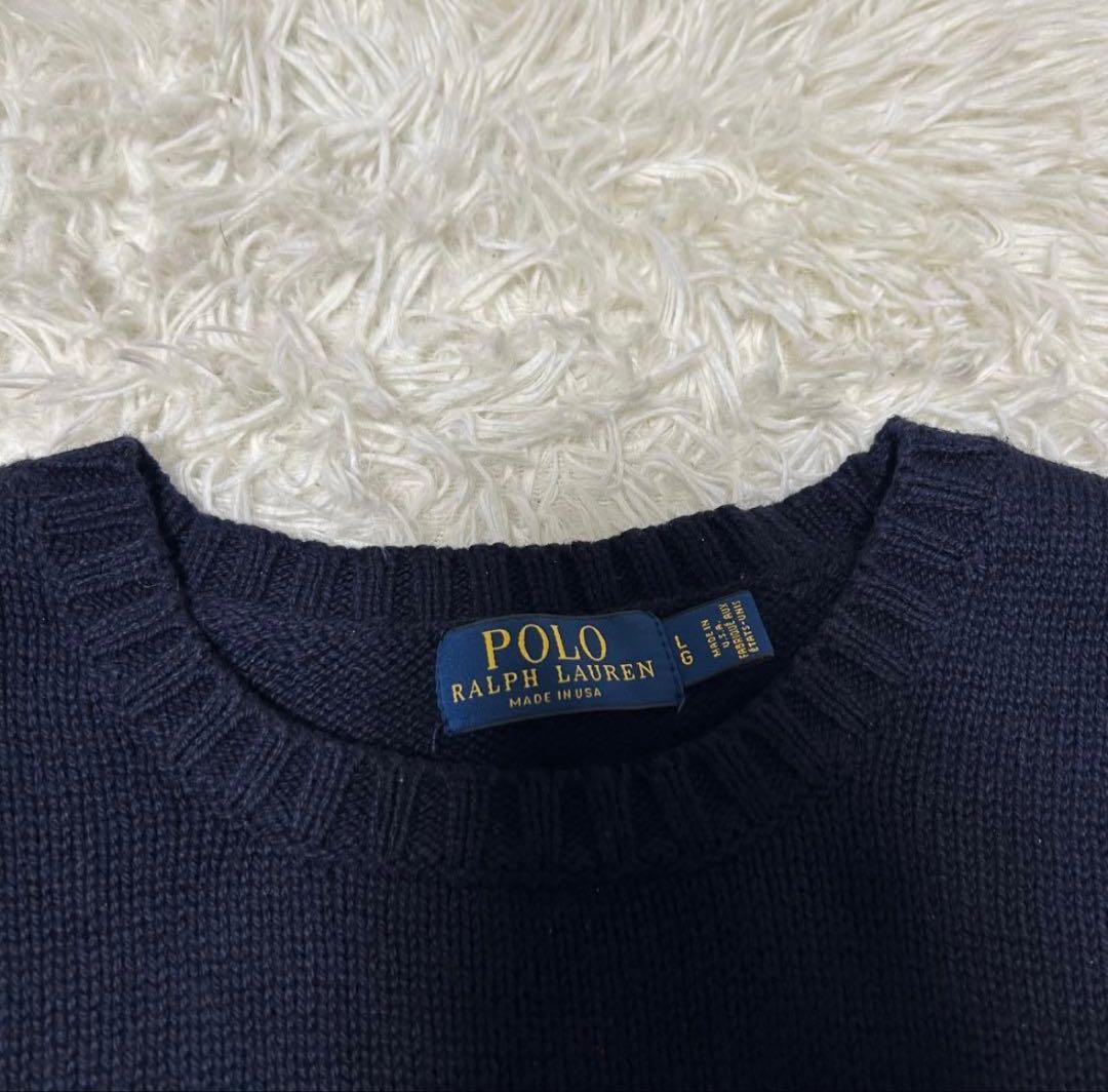 USA製 ポロラルフローレン 星条旗ニット L ネイビー