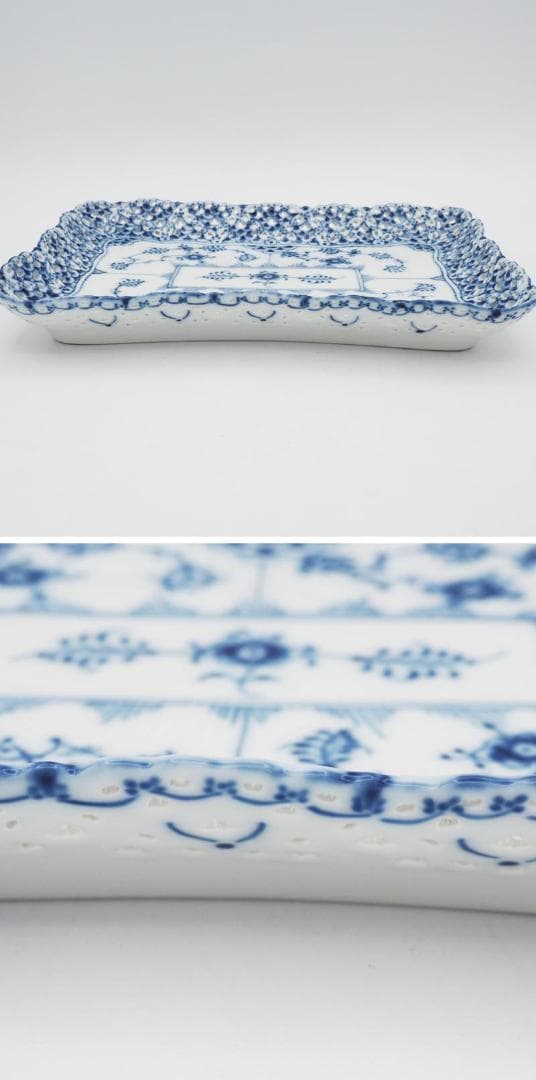 ロイヤルコペンハーゲン ブルーフルーテッド ダブルレース スクエア プレート