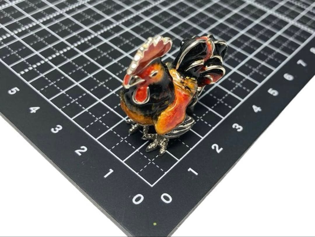 サツルノ　銀細工　SV925　雄鶏　長鳴鳥　フュギュリン　エナメル彩色　伊製