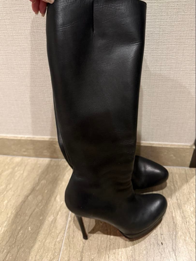ルブタン　ブラックレザー　ロングブーツ 36ハーフ