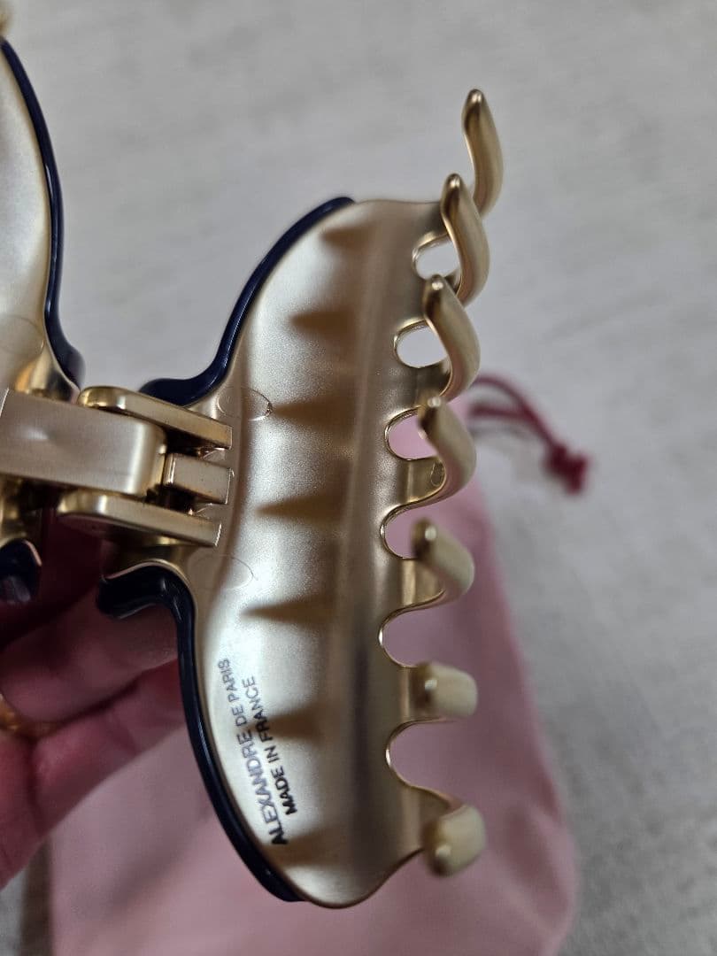 ALEXANDER DE Paris ネイビー ゴールド ヘアクリップ Mサイズ