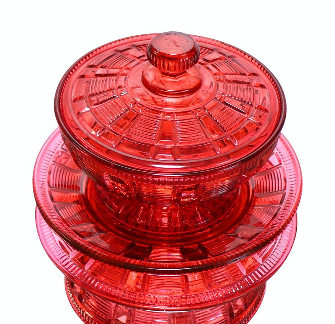 オールド・バカラ 激レア ルビーレッド色ガラス 蓋物＆プレート 小物入れ トレー