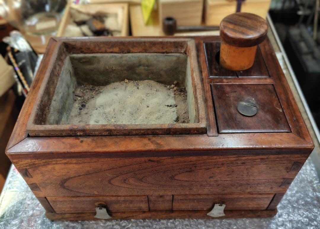 ケヤキ 長火鉢 上品 煎茶用 茶道具 黒檀 黒柿 コンパクト 古民具
